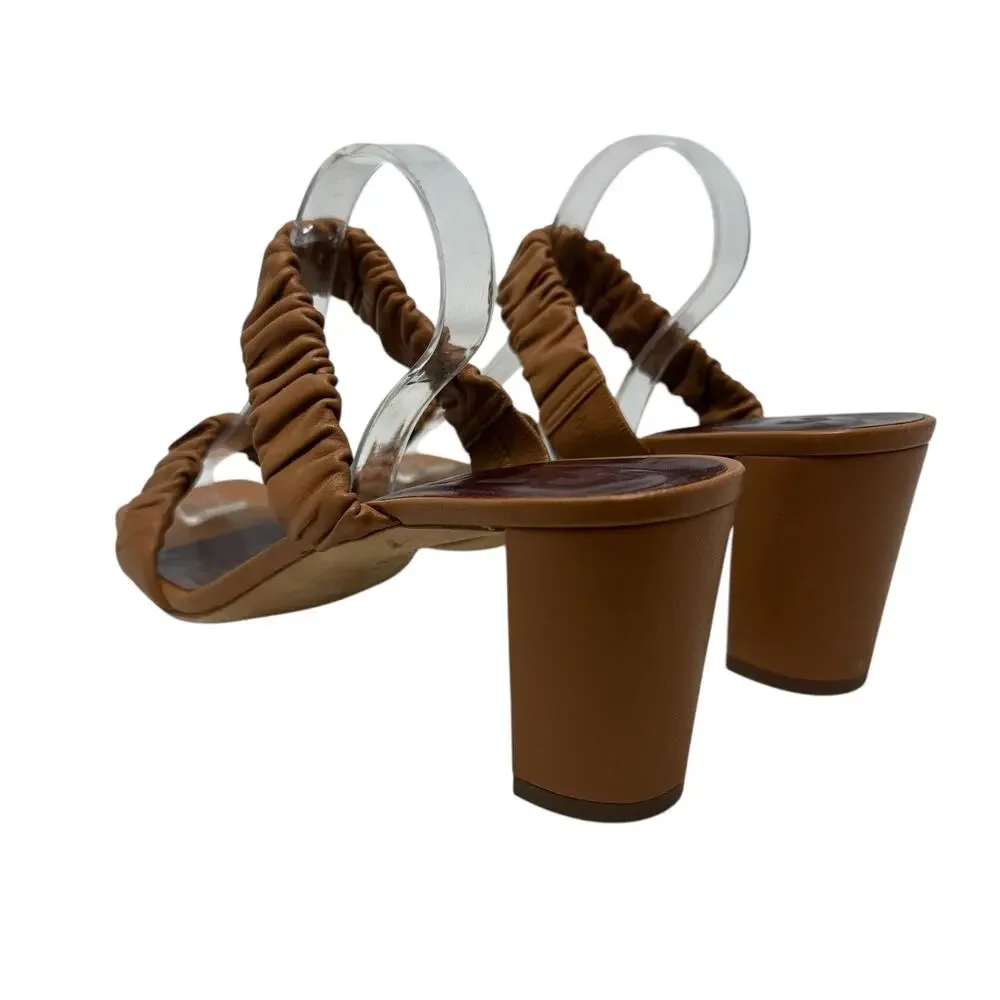 Staud‎ Frankie Ruched Leather Sandals Heels Brown Tan Size 42 US 12